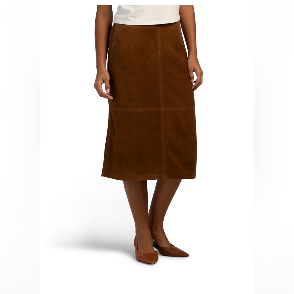 ELIE TAHARI
Suede Seamed Midi Skirt